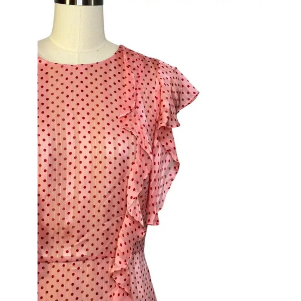 Monique Lhullier Chiffon Mini Dress Pink w/ Red Polka Dots Retro Dainty Ruffles - Picture 9 of 11